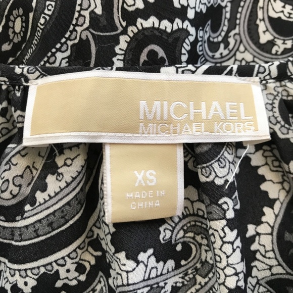 Michael Kors Women Black White Paisley Print Front Tie Tunic Shirt - Picture 6 of 8